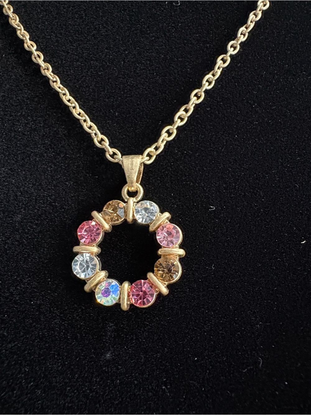 Plunder Gold Circle Necklace with Pink, Purple, Clear & Champagne Crystals (v)